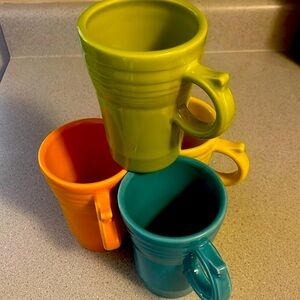 4 Fiesta Latte Mugs - tangerine, turquoise, lemongrass & sunflower